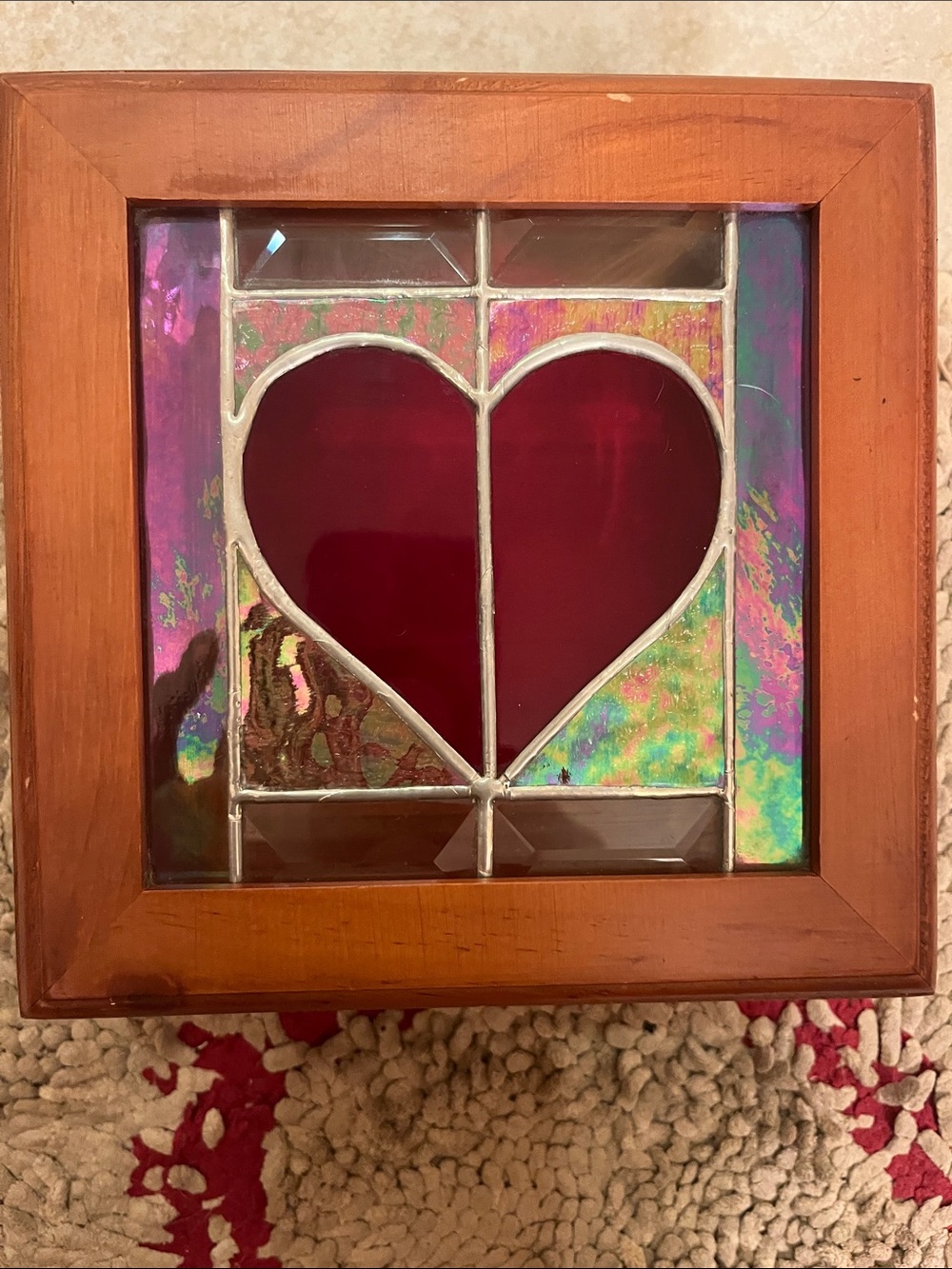 Handcrafted Red Heart Stained Glass Box